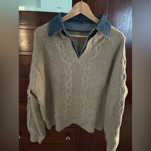 NWOT Women’s XL Commense Denim Lapel Cable Knit Sweater